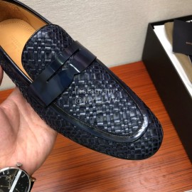 Bottega Veneta Leather Woven Casual Shoes For Men Navy