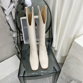 By Far Cowhide Thick High Heeled Boots For Women White