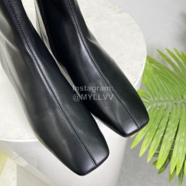 By Far Fashion Cowhide Thick High Heeled Boots For Women Black