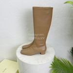 By Far Fashion Cowhide Thick High Heeled Boots For Women Apricot