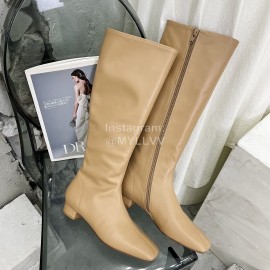 By Far Fashion Cowhide Thick High Heeled Boots For Women Apricot