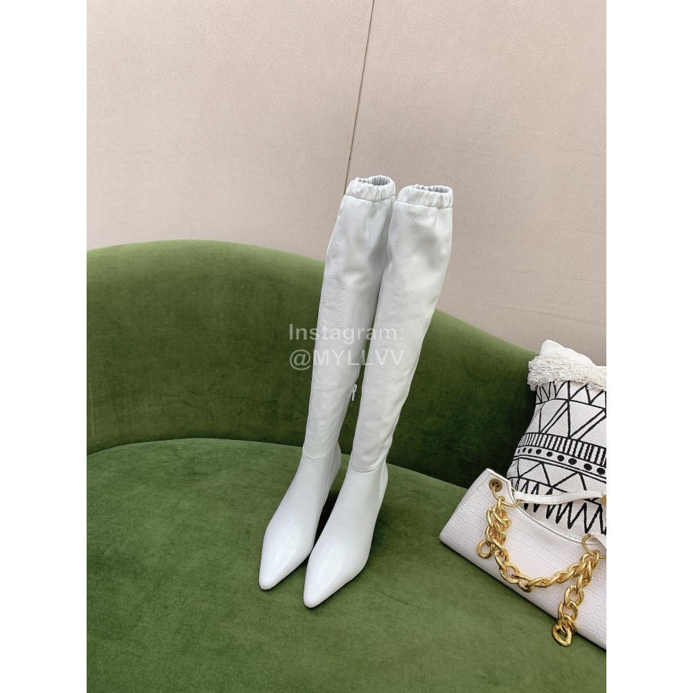 By Far Cowhide High Heeled Long Boots For Women White