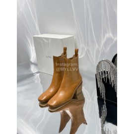 By Far Winter Cowhide Thick High Heeled Short Boots For Women Brown