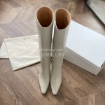 By Far Crocodile Leather High Heeled Pointed Long Boots For Women White
