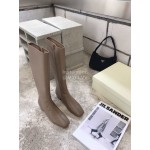 Byfar Fashion Soft Sheepskin High Heel Knee Boots For Women Gray