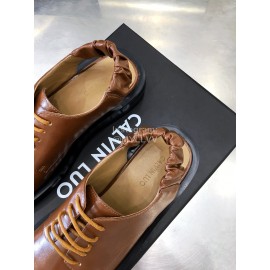 Calvin Luo Cowhide Lace Up Casual Sandals For Women Brown