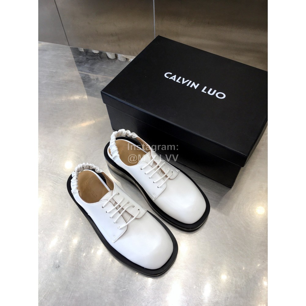 Calvin Luo Cowhide Lace Up Casual Sandals For Women White