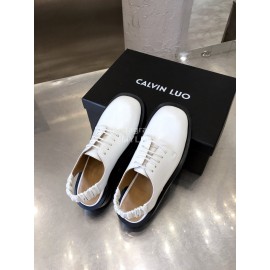 Calvin Luo Cowhide Lace Up Casual Sandals For Women White