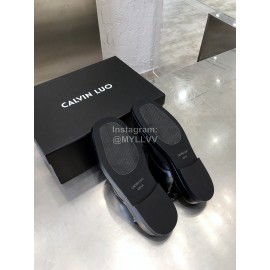 Calvin Luo Cowhide Lace Up Casual Sandals For Women Black