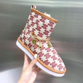 Celine Autumn Winter Printed Wool Chain Short Boots For Women Red