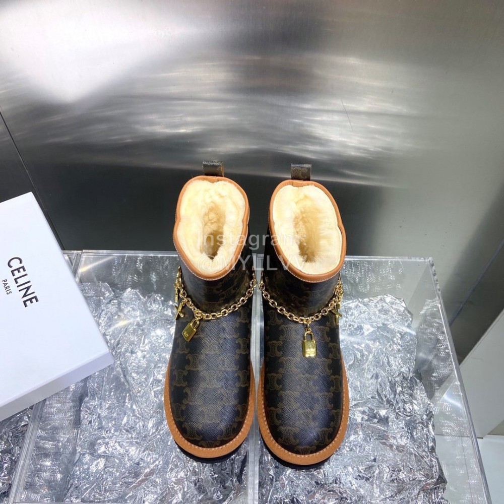 Celine Autumn Winter Printed Wool Chain Short Boots For Women