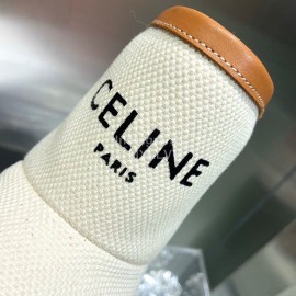 Celine Autumn Winter Printed Wool Canvas Short Boots For Women Beige