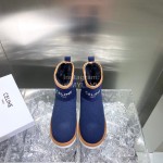 Celine Autumn Winter Printed Wool Canvas Short Boots For Women Blue