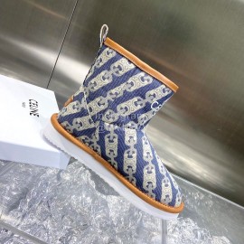 Celine Autumn Winter Printed Wool Canvas Short Boots Blue For Women 