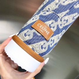 Celine Autumn Winter Printed Wool Canvas Short Boots Blue For Women 