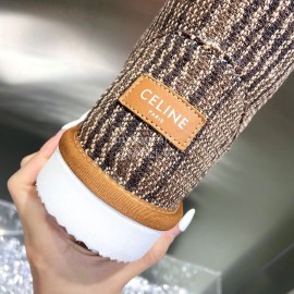 Celine Autumn Winter Printed Wool Canvas Short Boots For Women