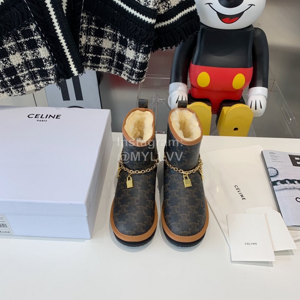 Celine New Winter Warm Gold Chain Short Boots For Women 