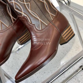 Celine Vintage Carved Cowhide Thick High Heeled Boots For Women Brown