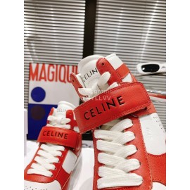 Celine Leather Velcro High Top Sneakers For Men And Women Red