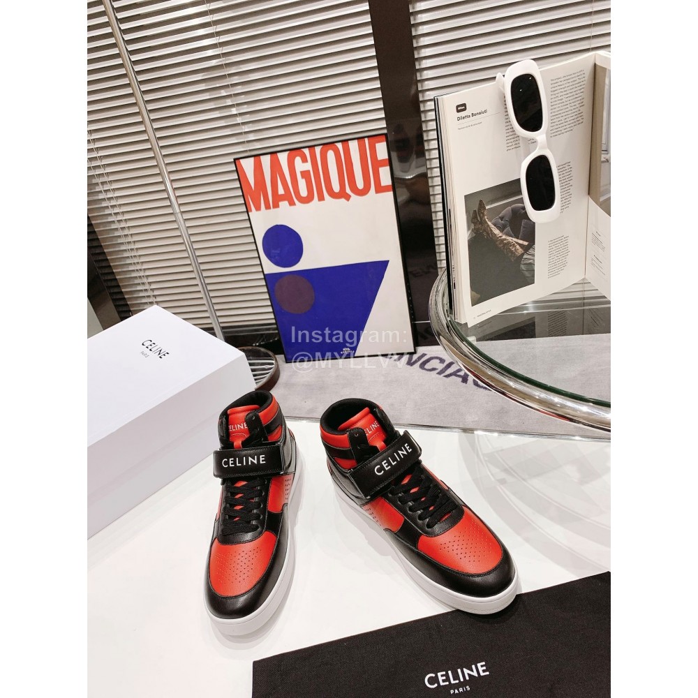Celine Leather Velcro High Top Sneakers For Men And Women Black