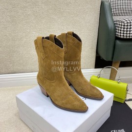 Celine Velvet Cowhide Thick High Heeled Pointed Boots For Women Brown