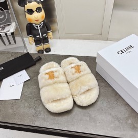 Celine Spring And Summer Wool Slippers For Women Beige