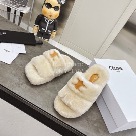 Celine Spring And Summer Wool Slippers For Women Beige
