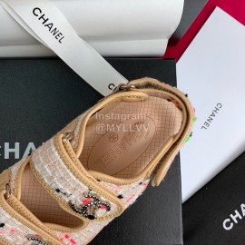 Chanel Woven Tweed New Velcro Beach Sandals Apricot