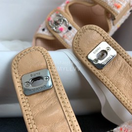 Chanel Woven Tweed New Velcro Beach Sandals Apricot