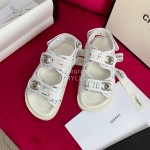 Chanel Woven Tweed New Velcro Beach Sandals White