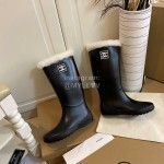 Chanel Wool Waterproof Warm Rain Boots Black
