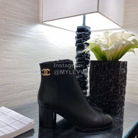 Chanel Black Leather High Heeled Boots