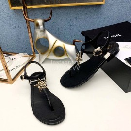 Chanel Black Sheepskin Thong Sandals