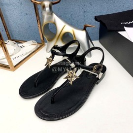 Chanel Black Sheepskin Thong Sandals