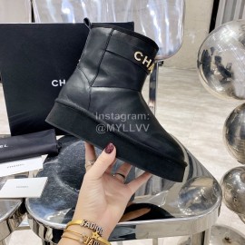 Chanel Autumn Winter Sheepskin Thick Soled Boots Black