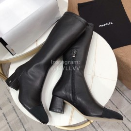 Chanel Black Sheepskin High Heeled Boots
