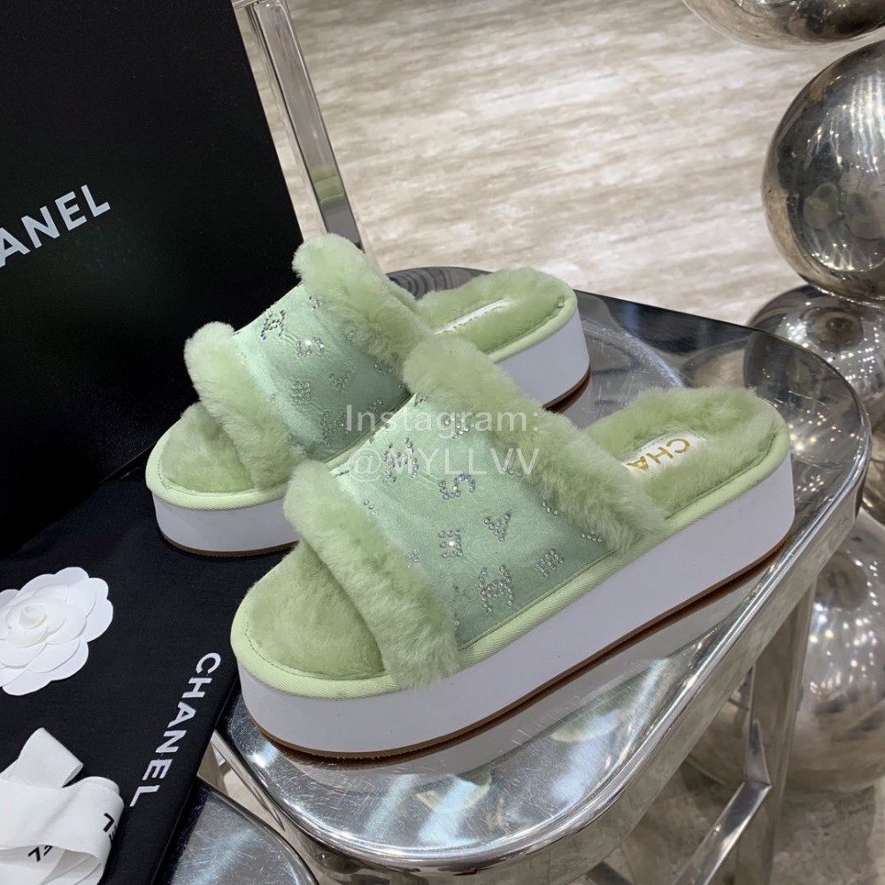 Chanel Autumn Winter Soft Wool Slippers Green