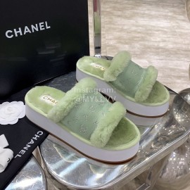 Chanel Autumn Winter Soft Wool Slippers Green