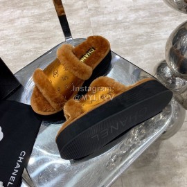 Chanel Autumn Winter Soft Wool Slippers Brown