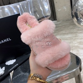 Chanel Autumn Winter Soft Wool Slippers Pink