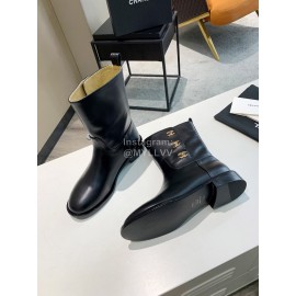 Chanel Autumn Winter Leather Button Boots Black