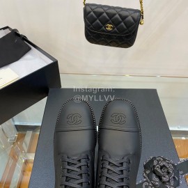 Chanel Black Calfskin Lace Up Boots