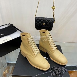 Chanel Yellow Calfskin Lace Up Boots