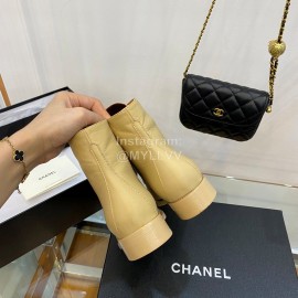 Chanel Yellow Calfskin Lace Up Boots