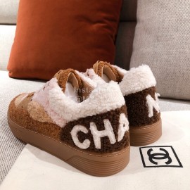 Chanel Brown Winter Wool Sneakers