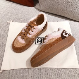 Chanel Brown Winter Wool Sneakers