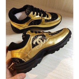 Chanel Wool Casual Sneakers Gold