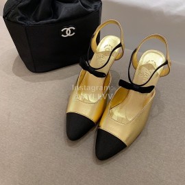 Chanel Autumn Bow Sheepskin High Heels Gold