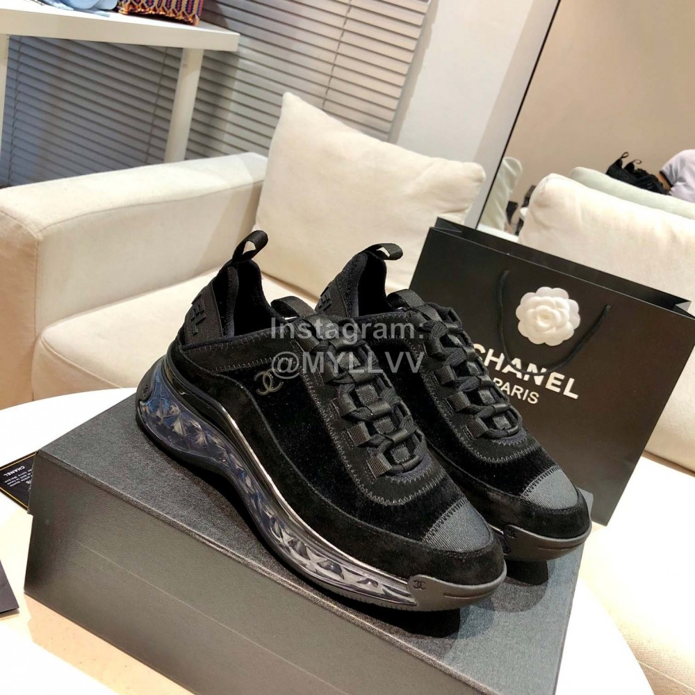 Chanel Black Leather Velour Sneakers
