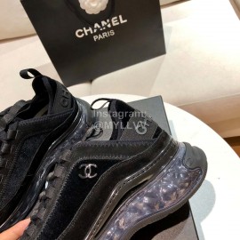 Chanel Black Leather Velour Sneakers